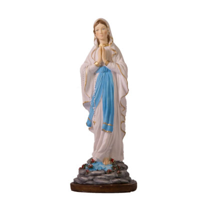 Statua Madonna Lourdes colorata con mantello fosforescente cm 20