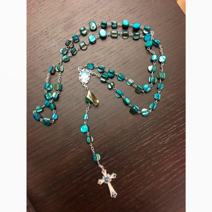 ROSARIO MADONNA DELLE ROSE VERA MADRE PERLA COLOR AZZURRO