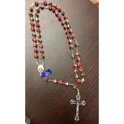 ROSARIO SACRO CUORE DI GESU' VERO CLOISONNE COLOR ROSSO SFUMATO