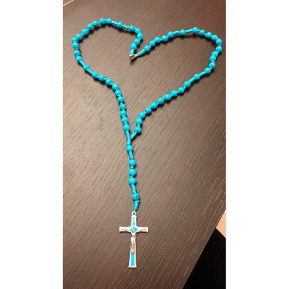 ROSARIO IN CORDA MACULATO AZZURRO CON APERTURA AL COLLO