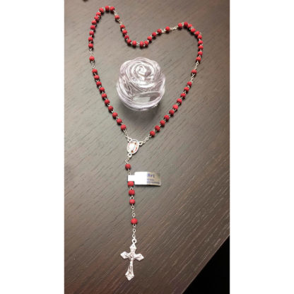 ROSARIO MADONNA DELLE ROSE IN LEGNO PROFUMATO ALLA ROSA SCATOLINA A FORMA DI ROSA