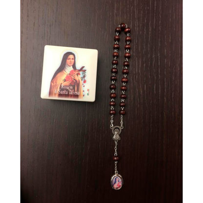 ROSARIO SANTA TERESA INLEGNO SCURO E MEDAGLIA SMALTATA