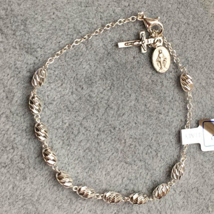 BRACCIALE DECINA IN ARGENTO CON GRANO A SPIGA BRILLANTATO CROCE E MEDAGLIA MIRACOLOSA  7X5MM-11