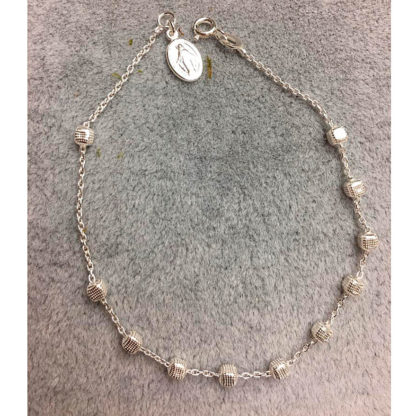 BRACCIALE DECINA ARGENTO CON GRANI PICCOLI SQUADRATI E PICCOLA MEDAGLIA MIRACOLOSA
