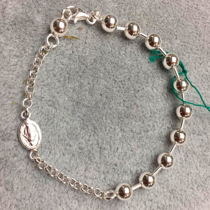 BRACCIALE DECINA ARGENTO CON GRANI MEDI STONDATI OPACHI CON MEDEGLIA MIRACOLOSA MEDIA