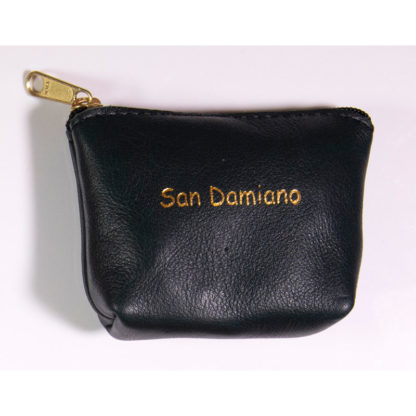 PORTA ROSARIO POCHETTE VERA PELLE CON ZIP COLOR NERO SCRITTA SAN DAMIANO