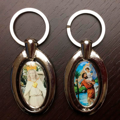 PORTA CHIAVI IN METALLO CON MADONNA DELLE ROSE E SAN CRISTOFORO