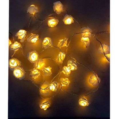 GHIRLANDA LUMINOSA DI 30 ROSE  A LED COLOR BIANCO LUCE CALDA