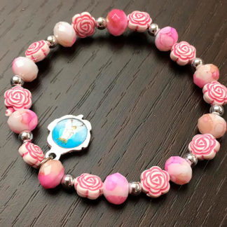 BRACCIALEETTO ELASTICO MADONNA DELLE ROSE DECINA ROSELLINE ROSA BAMBINA