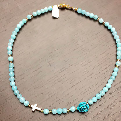 GIROCOLLO ROSARIO BIJOUX FATTO A MANO IN PIETRA  AGATA E ROSELLINA