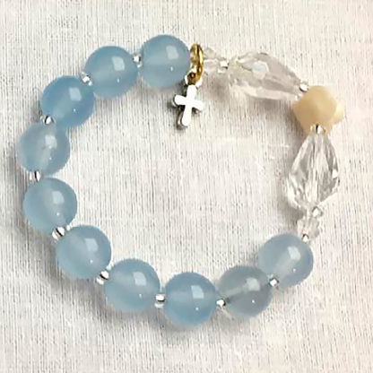 BRACCIALE-DECINA CRISTAL DA APPENDERE ALLA CULLA NEONATO CON FAZZOLETTO SAN DAMIANO BAMBINO