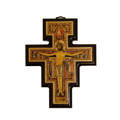 CROCE SAN DAMIANO DI ASSISI-S.FRANCESCO PICCOLA CON BORDI COLOR ORO METALIZZATO