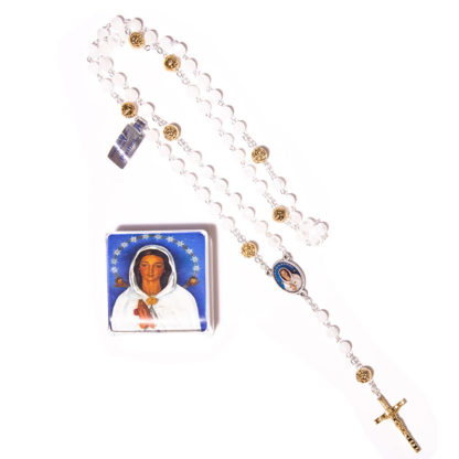 ROSARIO ROSA MISTICA 12-60 CON ROSELLINE DORATE GRANI BIANCHI E MEDAGLIA SMALTATA