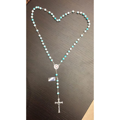 ROSARIO MADONNA DELLE ROSE IN VETRO MACULATO AZZURRO