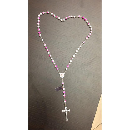 ROSARIO MADONNA DELLE ROSE IN VETRO MACULATO ROSA