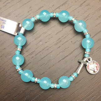BRACCIALE ELASTICO VETRO COLORATO MADONNA DELLE ROSE E CROCE