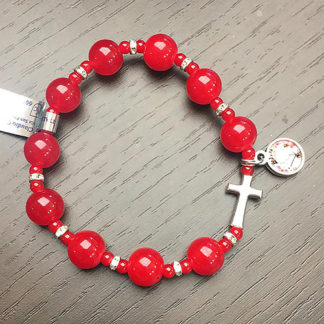 BRACCIALE ELASTICO VETRO COLORATO MADONNA DELLE ROSE E CROCE