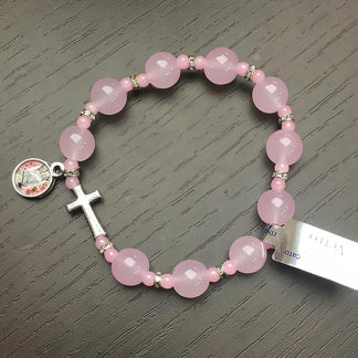 BRACCIALE ELASTICO VETRO COLORATO MADONNA DELLE ROSE E CROCE
