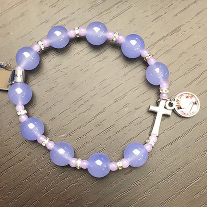 BRACCIALE ELASTICO VETRO COLORATO MADONNA DELLE ROSE E CROCE