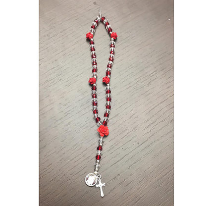 BRACCIALE-ROSARIO DOPPIO FILO CON MADONNA DELLE ROSE E CROCETTA CON ROSELLINE