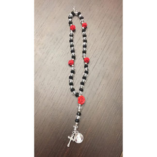BRACCIALE-ROSARIO DOPPIO FILO CON MADONNA DELLE ROSE E CROCETTA CON ROSELLINE
