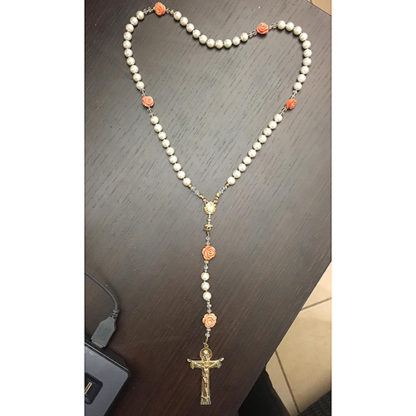 ROSARIO BIJOUX RAFFINATO FATTO A MANO CON PERLE DI FIUME CON ROSELLINE