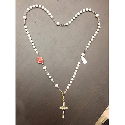 COLLIER-ROSARIO BIJOUX RAFFINATO FATTO A MANO CON PERLE DI FIUME rosellina arancione