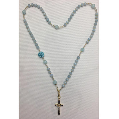 COLLIER-ROSARIO BIJOUX RAFFINATO FATTO A MANO CON PIETRE AZZURRE GIADA (altre pietre su richiesta)