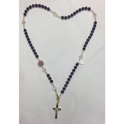 COLLIER-ROSARIO BIJOUX RAFFINATO FATTO A MANO CON PIETRE VIOLA AMETISTA (altre pietre su richiesta)