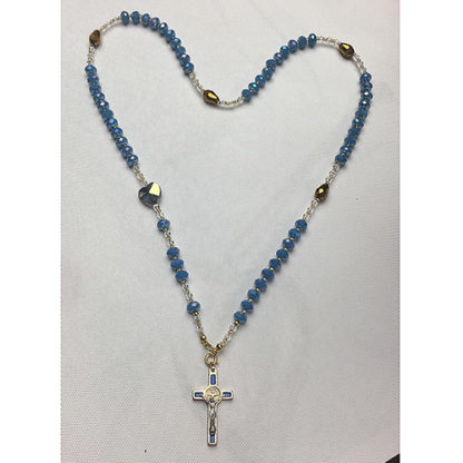 COLLIER-ROSARIO BIJOUX RAFFINATO FATTO A MANO CRISTAL PICCOLO  AZZURRO