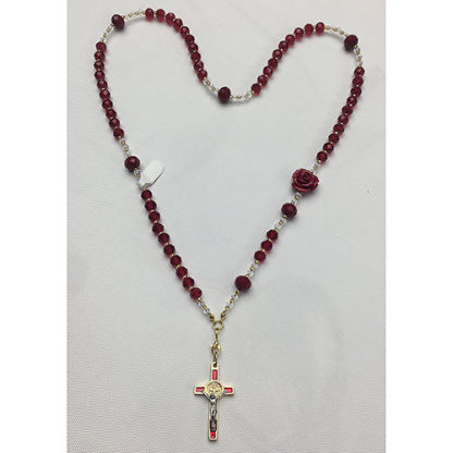COLLIER-ROSARIO BIJOUX RAFFINATO FATTO A MANO CRISTAL PICCOLO ROSSO