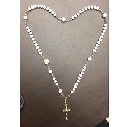 COLLIER-ROSARIO BIJOUX RAFFINATO FATTO A MANO CRISTAL PICCOLO BIANCO