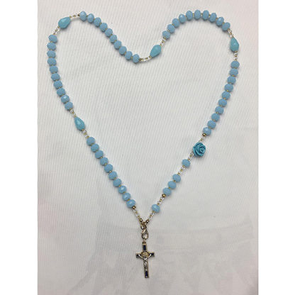 COLLIER-ROSARIO BIJOUX RAFFINATO FATTO A MANO CRISTAL GROSSO  AZZURRO