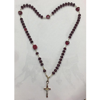 COLLIER-ROSARIO BIJOUX RAFFINATO FATTO A MANO CRISTAL GROSSO ROSSO