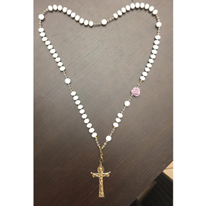 COLLIER-ROSARIO BIJOUX RAFFINATO FATTO A MANO CRISTAL GROSSO BIANCO