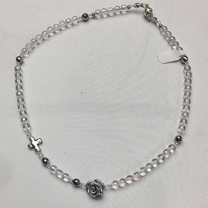 GIROCOLLO ROSARIO BIJOUX FATTO A MANO IN CRYSTAL AZZURRO