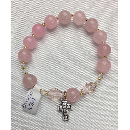 BRACCIALE-DECINA BIJOUX FATTO A MANO CON PIETRE GROSSE QUARZO ROSA