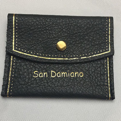 PORTA ROSARIO VERA PELLE CHIUSURA CON BOTTONCINO NERO SCRITTA SAN DAMIANO